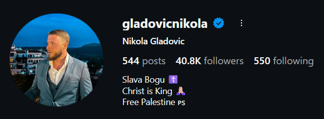 Nikola Gladović, Instagram profile, 40K followers
